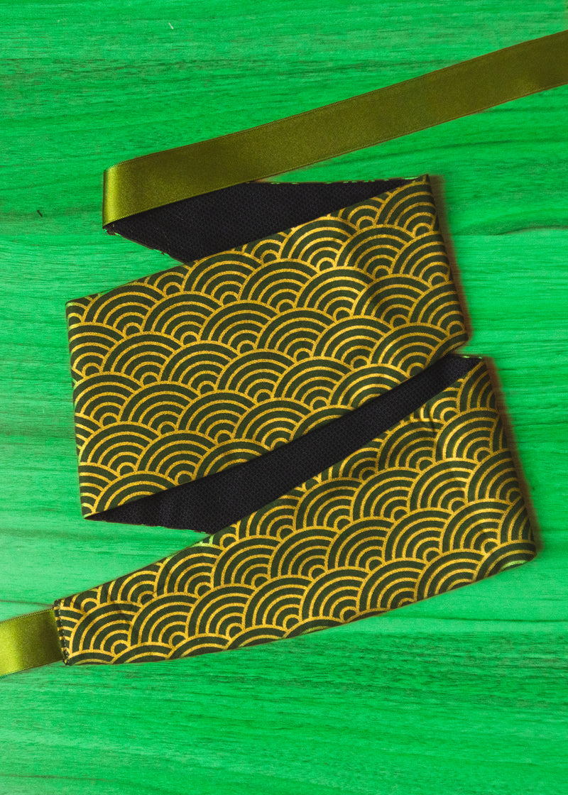 Ceinture Obi - Nami Doré sur Fond Vert