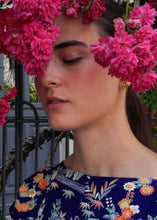 Load image into Gallery viewer, Meiji silk top with flowers and shibori pattern B
