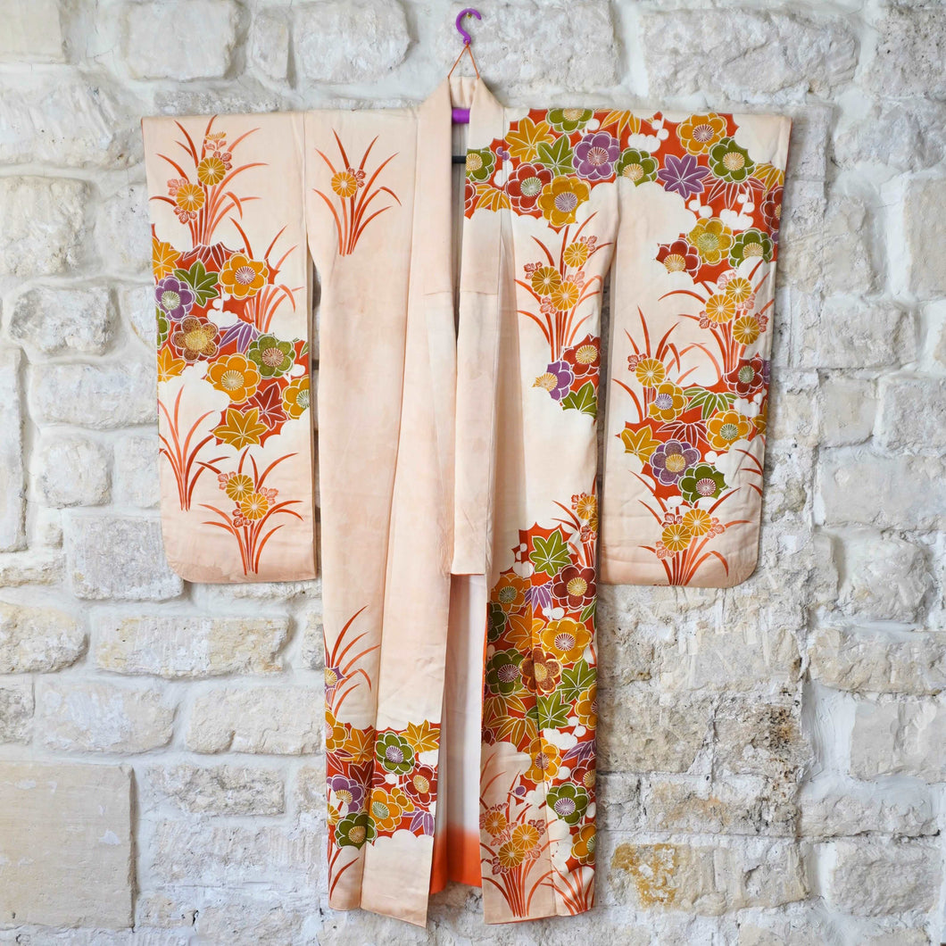 Kimono Furisode pêche aux fleurs de prunier