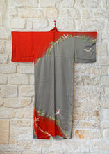 Charger l&#39;image dans la galerie, Kimono Vintage gris et rouille
