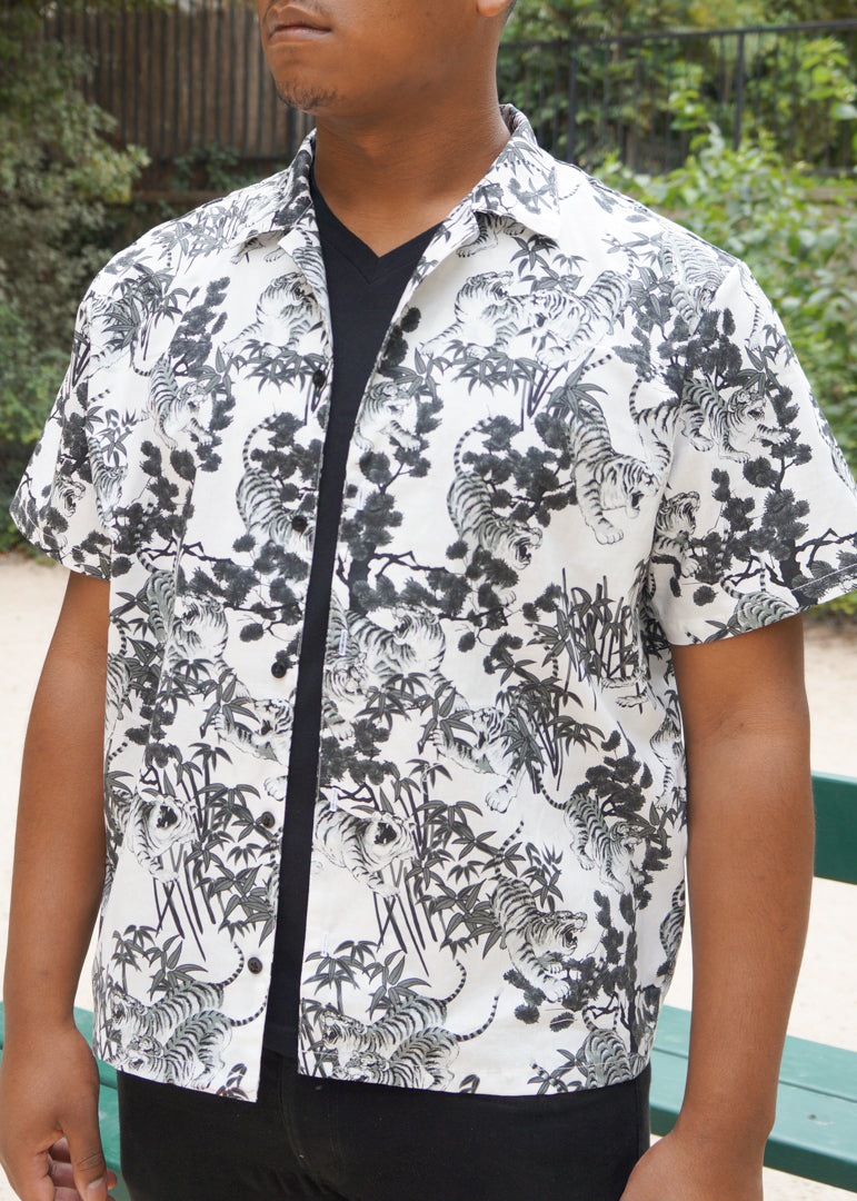 Chemise homme motif tigre noir et blanc