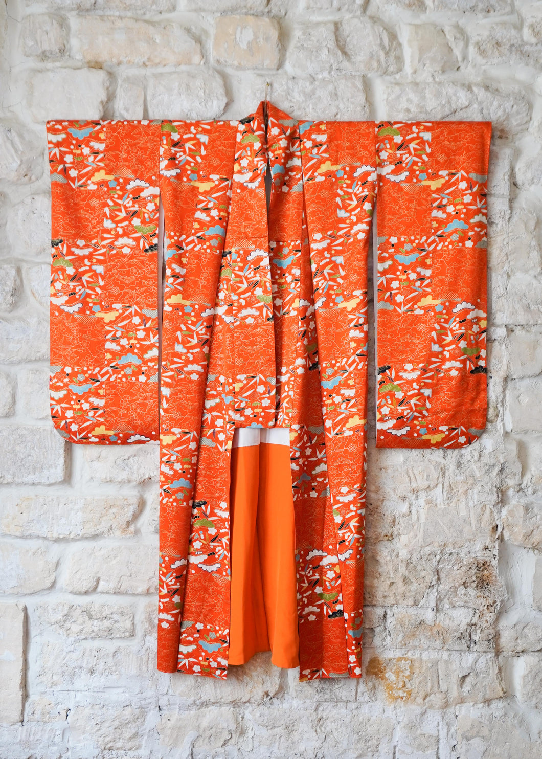 Vintage black kimono with bouquets of flowers