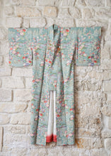 Load image into Gallery viewer, Vintage black kimono with bouquets of flowers
