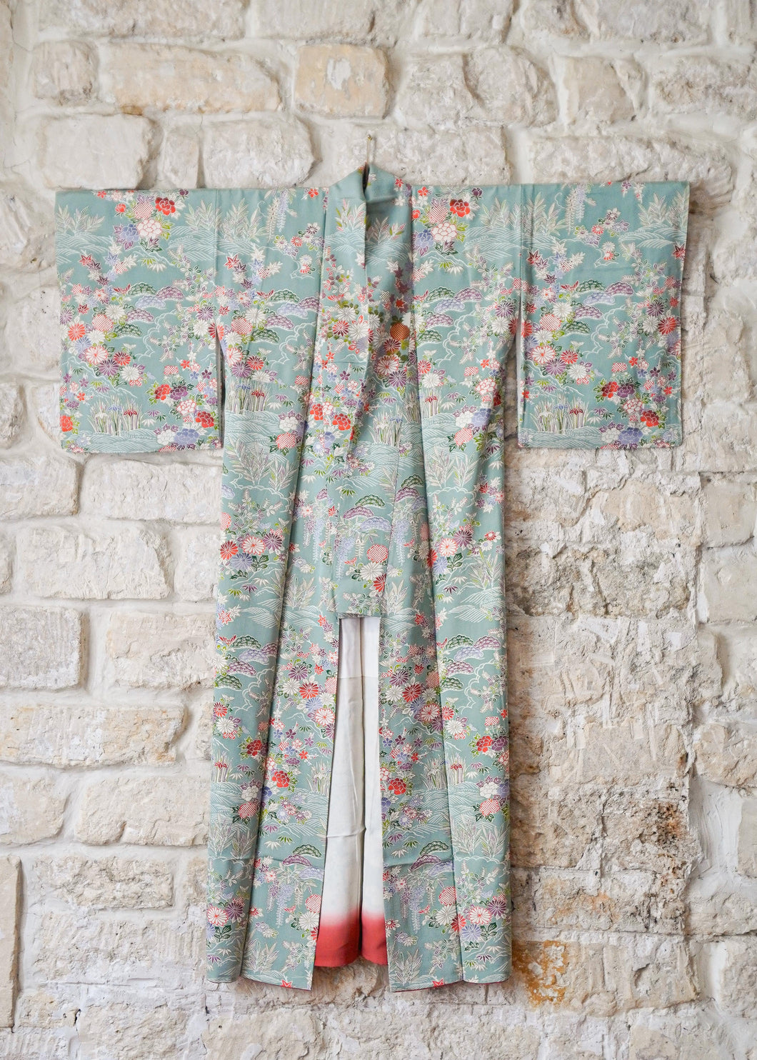 Vintage black kimono with bouquets of flowers