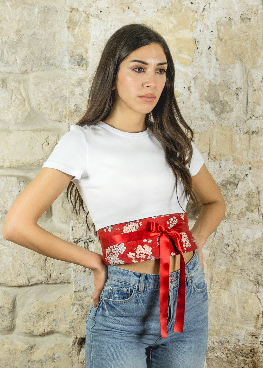 Obi belt red sakoura
