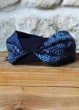 Load image into Gallery viewer, Headband blue asanoha pattern
