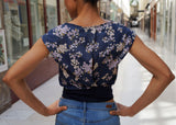 Top - Dos Nu Motif Fleurs de Sakura Bleu