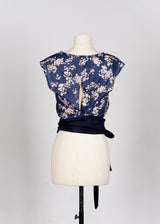 Top - Dos Nu Motif Fleurs de Sakura Bleu