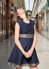 Robe Monika - Bleue à Motifs Asa-no-ha Dorés