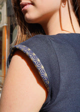 Robe Monika - Bleue à Motifs Asa-no-ha Dorés