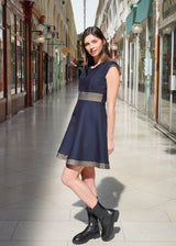 Robe Monika - Bleue à Motifs Asa-no-ha Dorés
