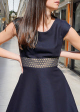 Robe Monika - Bleue à Motifs Asa-no-ha Dorés